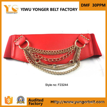 Belt Manufacturer Red Fashion Wide Ladies Elastic Belt for Dress with Chains